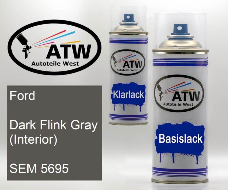 Ford, Dark Flink Gray (Interior), SEM 5695: 400ml Sprühdose + 400ml Klarlack - Set, von ATW Autoteile West.